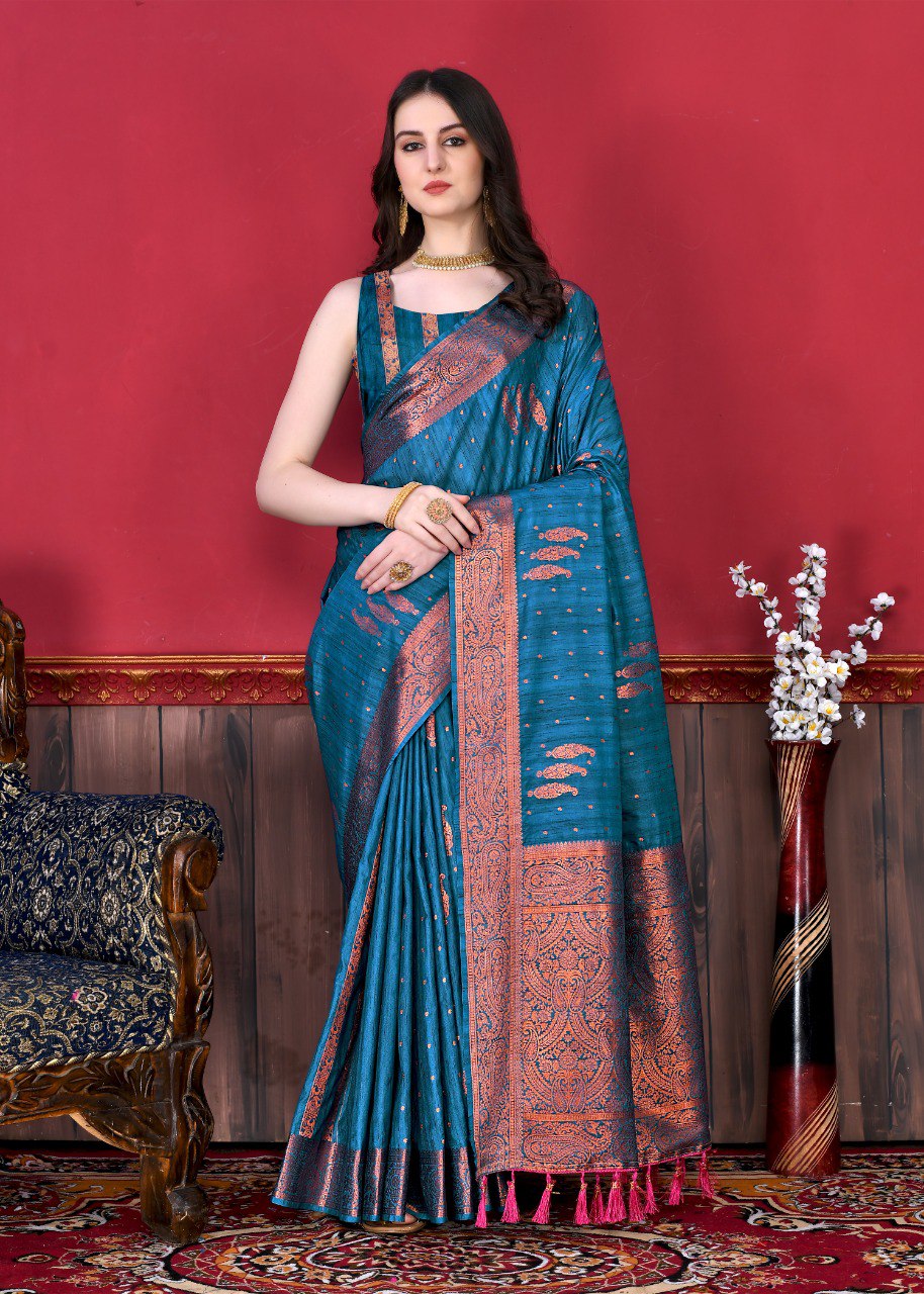 Captivating Teal Blue Soft Banarasi Silk Saree With Incomparable Blouse Piece