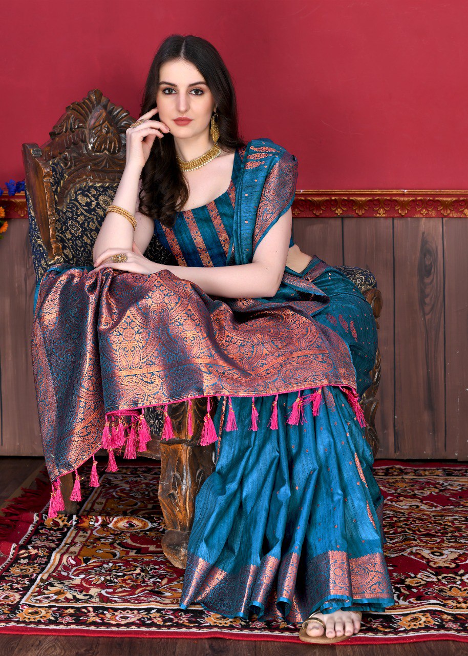 Captivating Teal Blue Soft Banarasi Silk Saree With Incomparable Blouse Piece