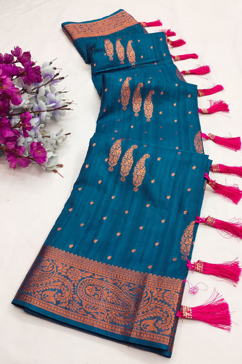 Load image into Gallery viewer, Captivating Teal Blue Soft Banarasi Silk Saree With Incomparable Blouse Piece
