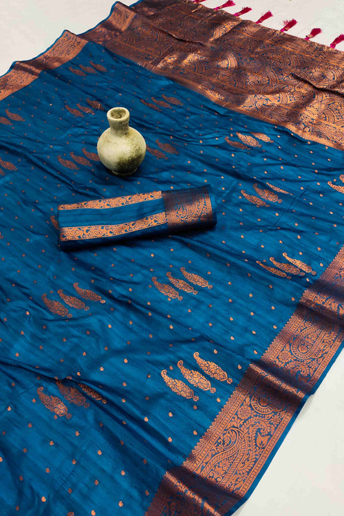 Load image into Gallery viewer, Captivating Teal Blue Soft Banarasi Silk Saree With Incomparable Blouse Piece
