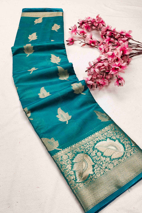 Load image into Gallery viewer, Phenomenal Firozi Organza Silk Saree With Redolent Blouse Piece
