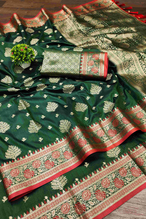 Load image into Gallery viewer, Stunning Dark Green Banarasi Silk Saree With Pretty Blouse Piece
