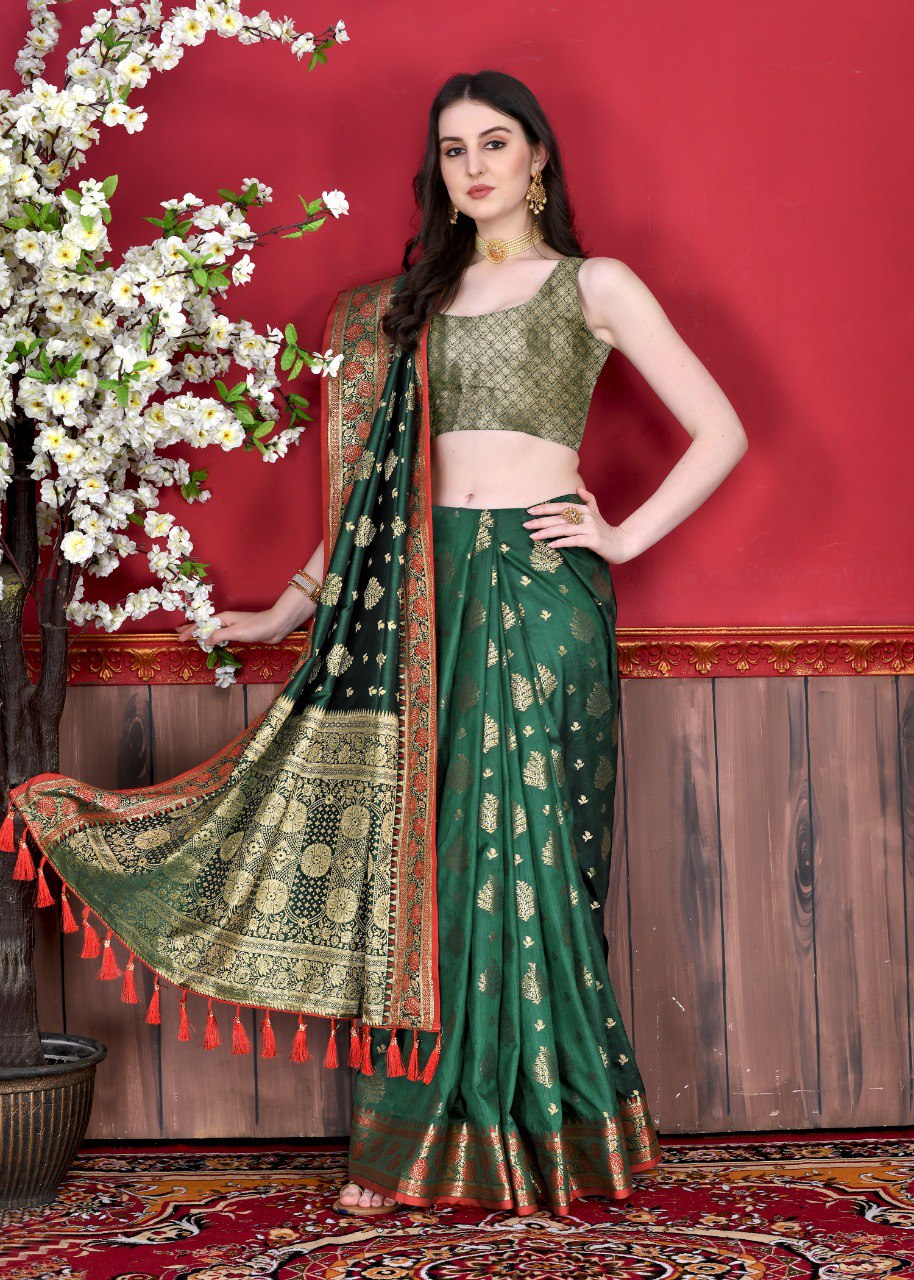 Buy Dark Green Color Pure Soft Banarasi Silk Lehenga Choli Online -  LEHV2897 | Appelle Fashion