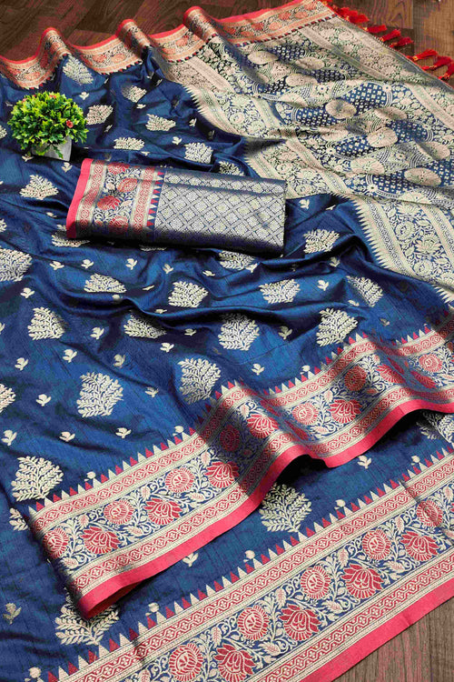 Load image into Gallery viewer, Mesmerising Navy Blue Banarasi Silk Saree With Pretty Blouse Piece
