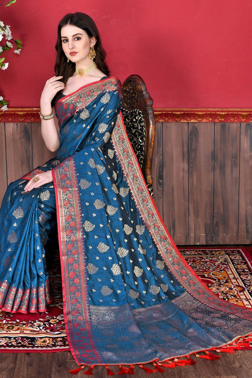 Load image into Gallery viewer, Mesmerising Navy Blue Banarasi Silk Saree With Pretty Blouse Piece
