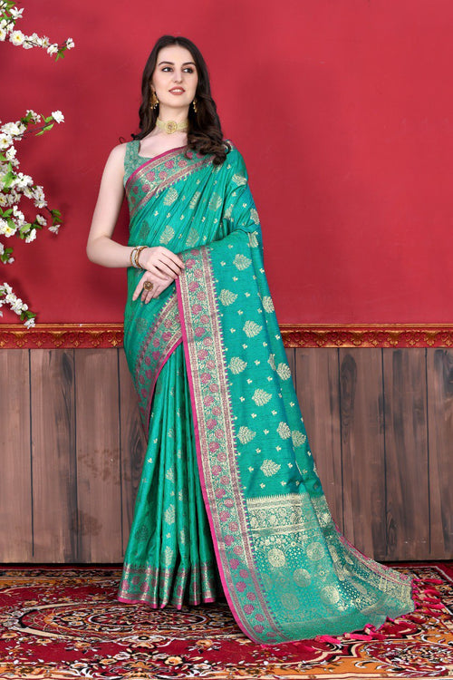 Load image into Gallery viewer, Outstanding Rama Banarasi Silk Saree With Pretty Blouse Piece
