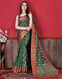 Demanding Dark Green Banarasi Silk Saree With Classic Blouse Piece
