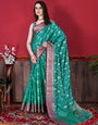 Jazzy Rama Banarasi Silk Saree With Classic Blouse Piece