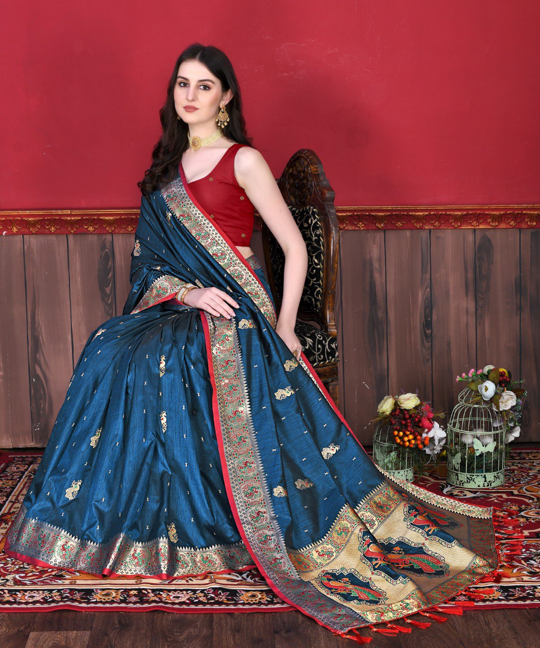 Precious Blue Paithani Silk Saree With Fairytale Blouse Piece