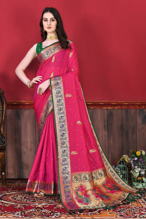 Load image into Gallery viewer, Gorgeous Dark Pink Paithani Silk Saree With Twirling Blouse Piece
