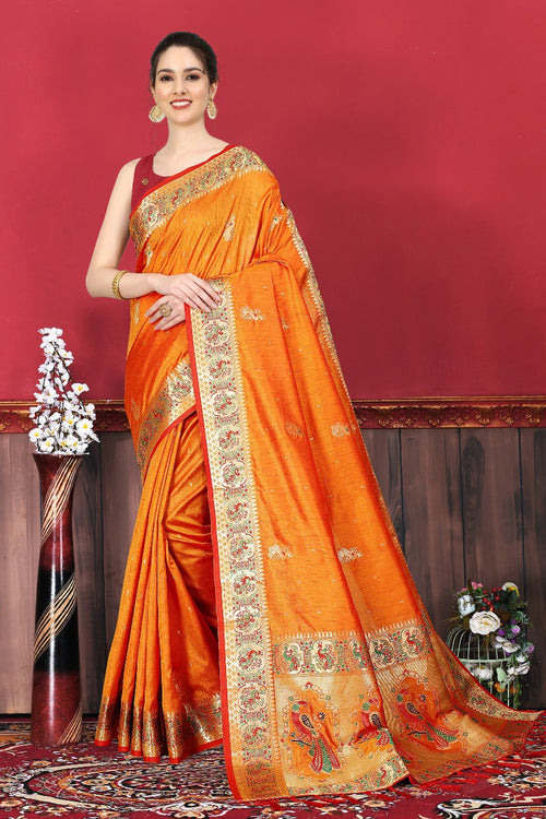 Load image into Gallery viewer, Invaluable Orange Paithani Silk Saree With Bewitching Blouse Piece
