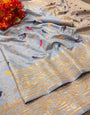 Pretty Grey Soft Banarasi Silk Saree With Panoply Blouse Piece