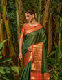 Sophisticated Green Soft Banarasi Silk Saree With Bewitching Blouse Piece