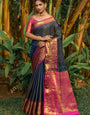 Attractive Royal Blue Soft Banarasi Silk Saree With Bewitching Blouse Piece