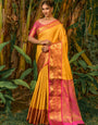 Sensational Yellow Soft Banarasi Silk Saree With Bewitching Blouse Piece