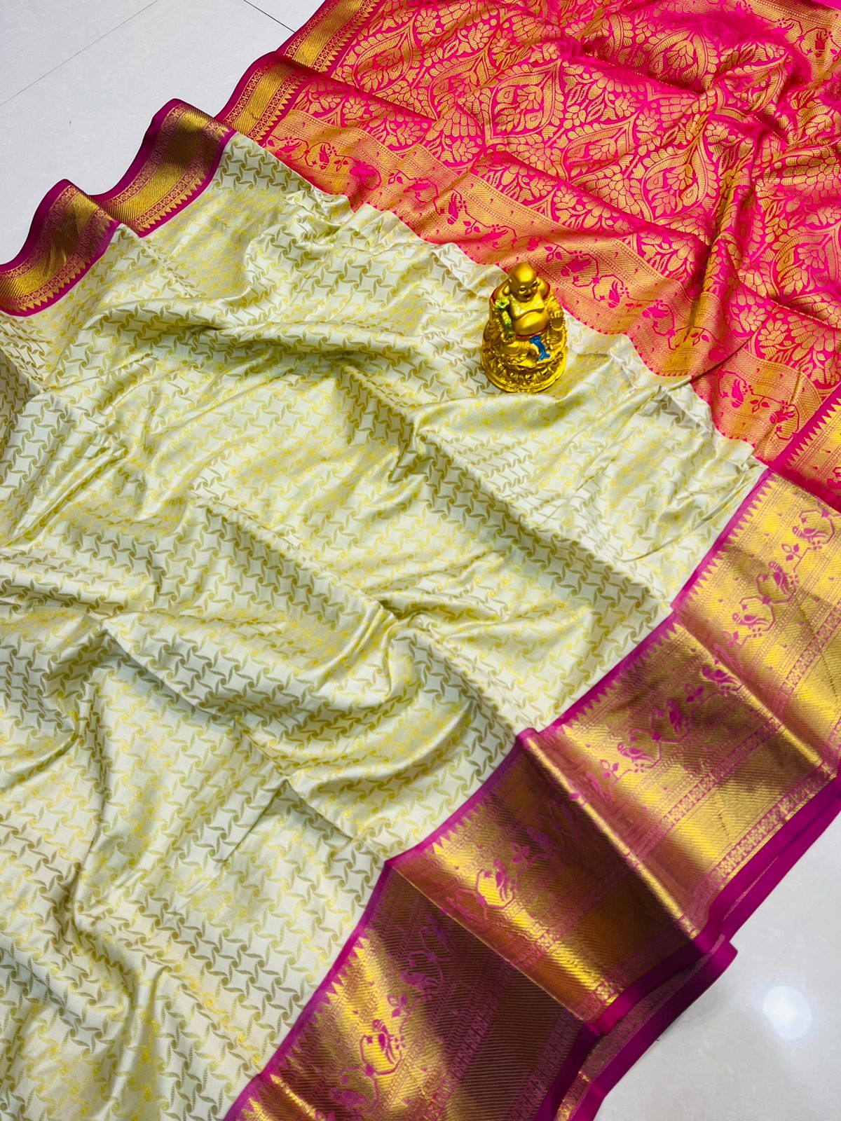 Precious Beige Soft Banarasi Silk Saree With Bewitching Blouse Piece