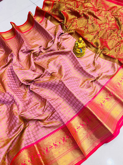 Energetic Pink Soft Banarasi Silk Saree With Bewitching Blouse Piece