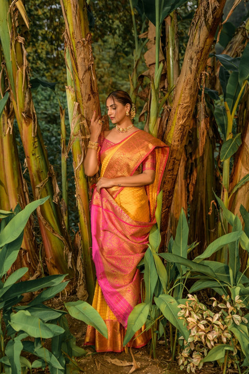 Load image into Gallery viewer, Sensational Yellow Soft Banarasi Silk Saree With Bewitching Blouse Piece
