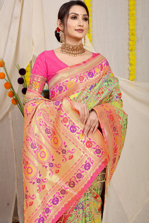 Load image into Gallery viewer, Glittering Green Paithani Silk Saree With Wonderful Blouse Piece
