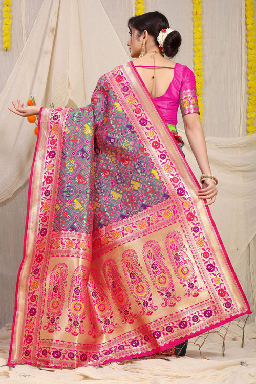 Load image into Gallery viewer, Confounding Grey Paithani Silk Saree With Blooming Blouse Piece
