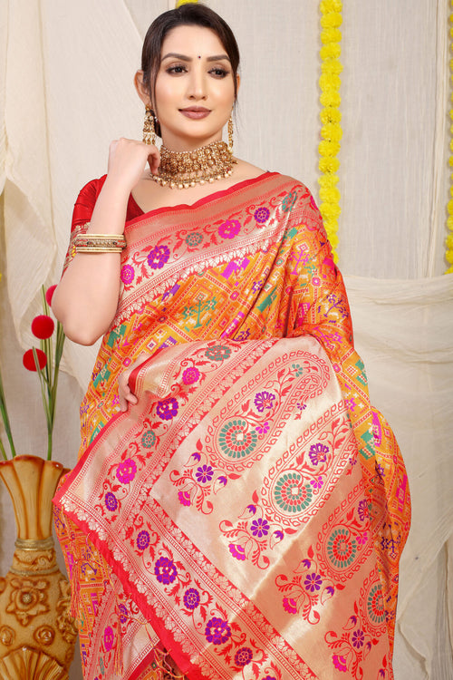 Load image into Gallery viewer, Devastating Orange Paithani Silk Saree With Pleasant Blouse Piece
