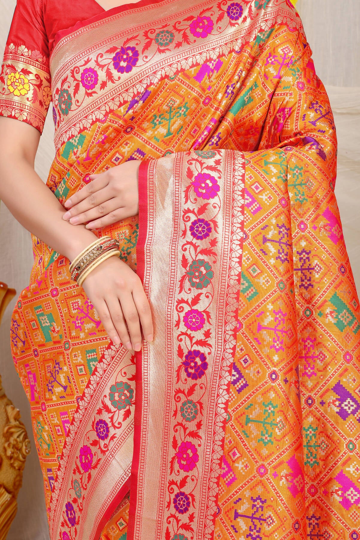 Devastating Orange Paithani Silk Saree With Pleasant Blouse Piece