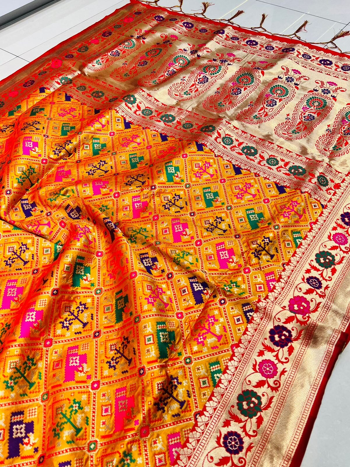 Devastating Orange Paithani Silk Saree With Pleasant Blouse Piece