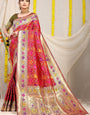 Vestigial Red Paithani Silk Saree With Admirable Blouse Piece