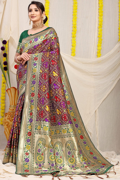 Load image into Gallery viewer, Surreptitious Wine Paithani Silk Saree With Dalliance Blouse Piece
