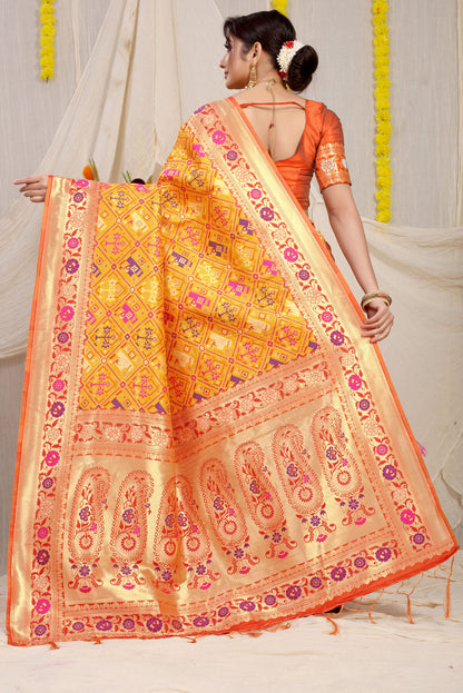 Delectable Yellow Paithani Silk Saree With Eloquence Blouse Piece