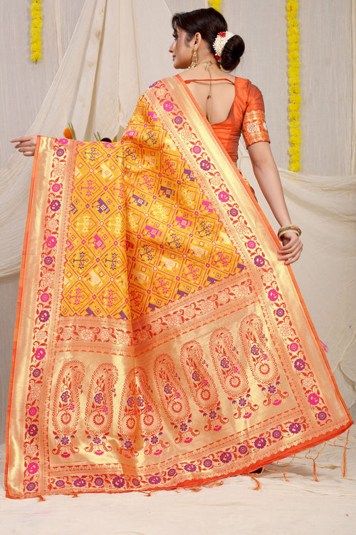 Load image into Gallery viewer, Delectable Yellow Paithani Silk Saree With Eloquence Blouse Piece
