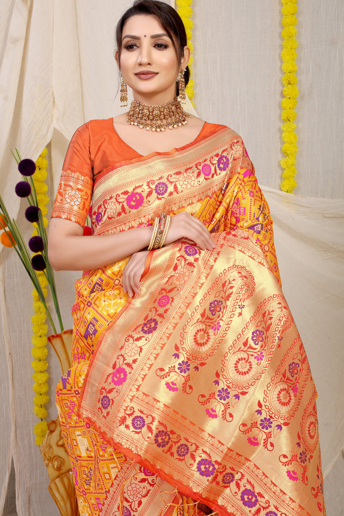 Delectable Yellow Paithani Silk Saree With Eloquence Blouse Piece