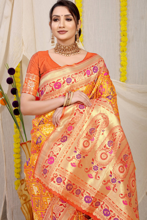 Load image into Gallery viewer, Delectable Yellow Paithani Silk Saree With Eloquence Blouse Piece
