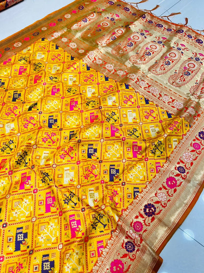 Delectable Yellow Paithani Silk Saree With Eloquence Blouse Piece