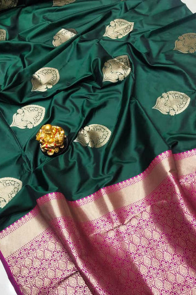 Intricate Green Banarasi Silk Saree With Radiant Blouse Piece