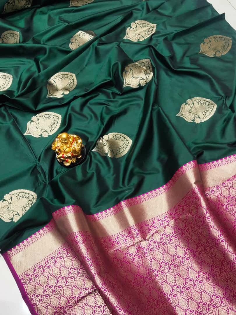 Intricate Green Banarasi Silk Saree With Radiant Blouse Piece