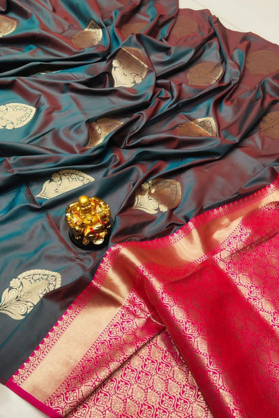 Impressive Grey Banarasi Silk Saree With Radiant Blouse Piece