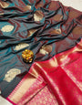 Impressive Grey Banarasi Silk Saree With Radiant Blouse Piece