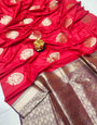 Jazzy Red Banarasi Silk Saree With Radiant Blouse Piece
