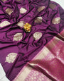 Desiring Wine Banarasi Silk Saree With Radiant Blouse Piece