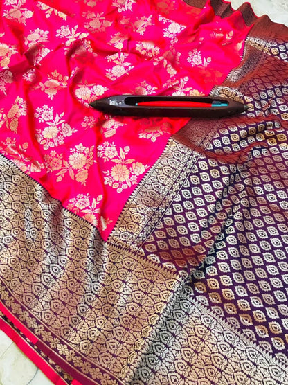 Artistic Dark Pink Kanjivaram Silk With Alluring Blouse Piece