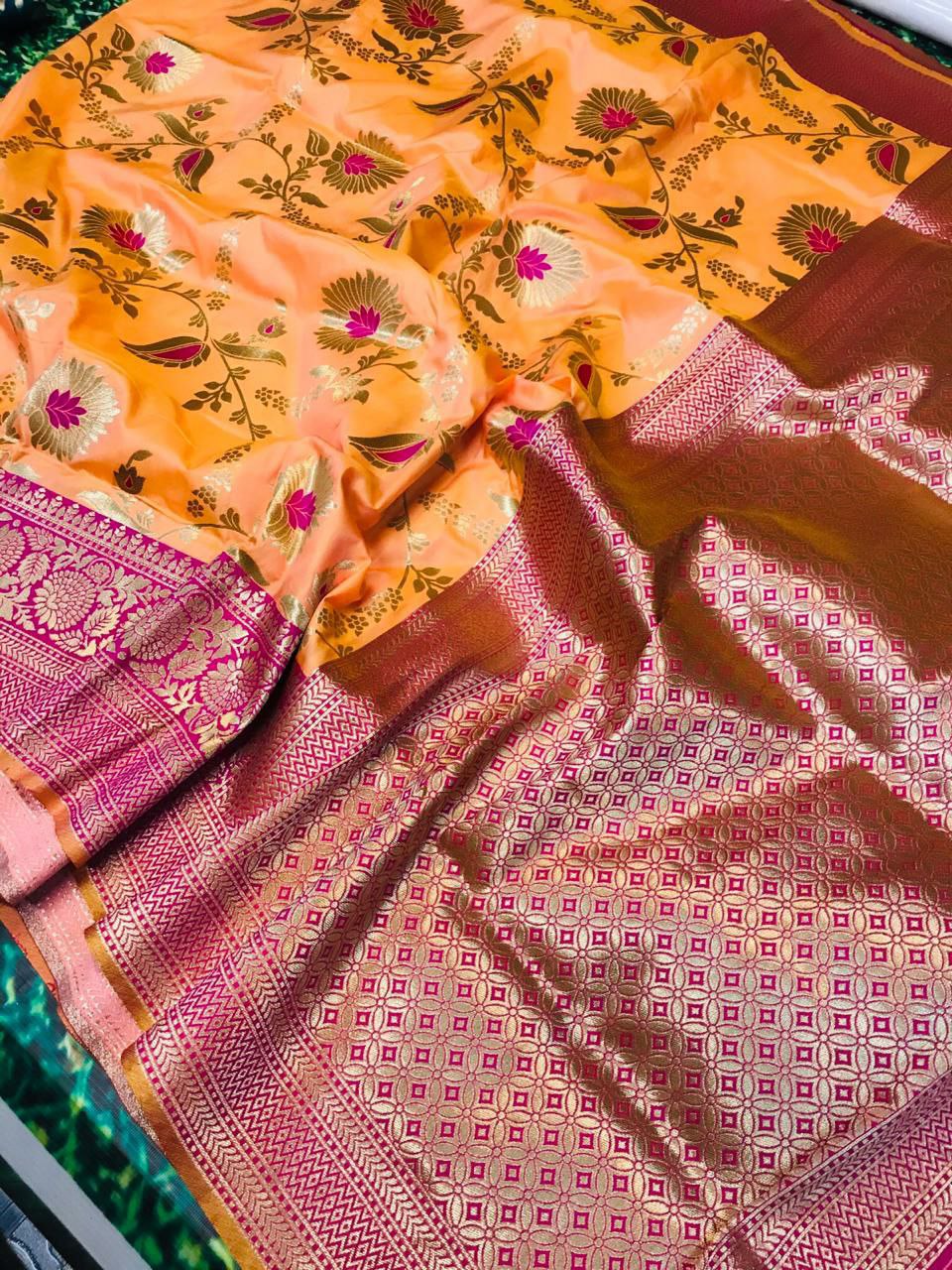 Wonderful Peach Kanjivaram Silk With Tremendous Blouse Piece