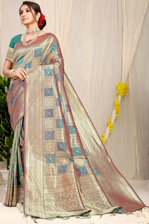 Load image into Gallery viewer, Capricious Grey Kanjivaram Silk Saree With Glittering Blouse Piece
