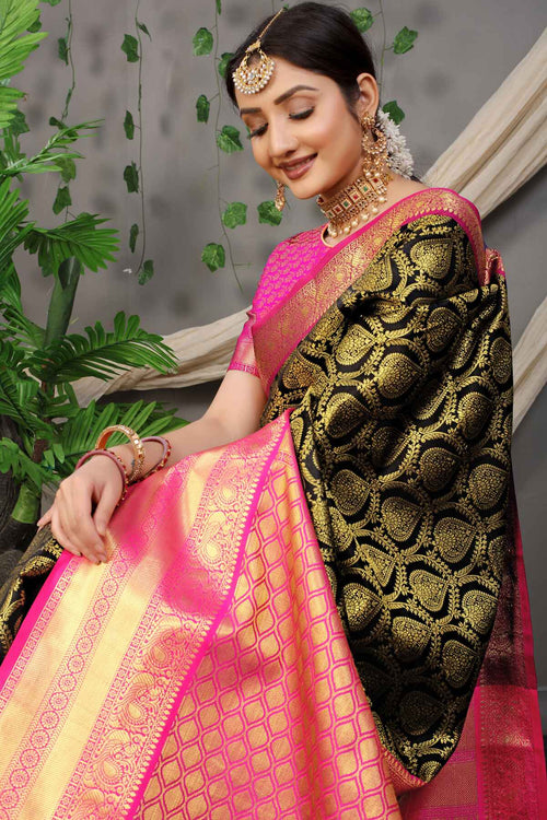 Load image into Gallery viewer, Attractive Black Soft Banarasi Silk Saree With Divine Blouse Piece
