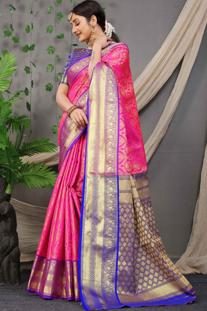 Phenomenal Dark Pink Soft Banarasi Silk Saree With Divine Blouse Piece ...