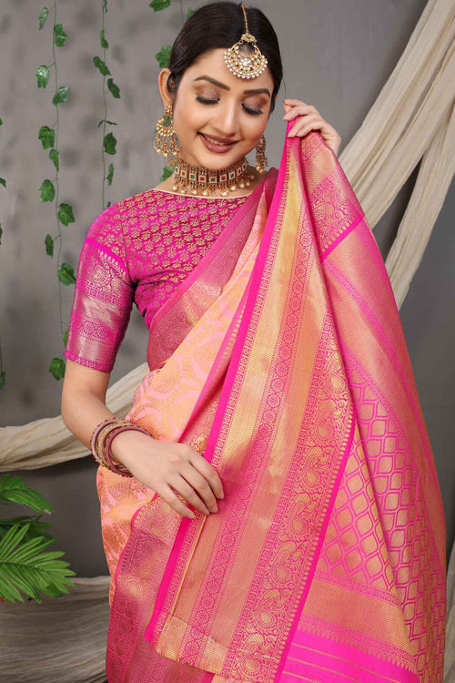 Load image into Gallery viewer, Jazzy Pink Soft Banarasi Silk Saree With Divine Blouse Piece
