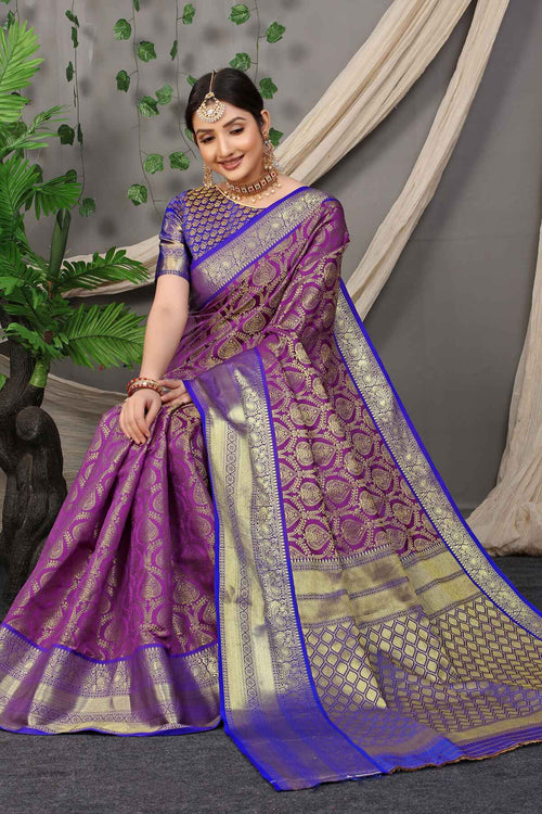 Load image into Gallery viewer, Hypnotic Purple Soft Banarasi Silk Saree With Divine Blouse Piece
