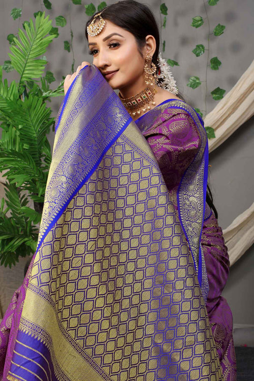 Load image into Gallery viewer, Hypnotic Purple Soft Banarasi Silk Saree With Divine Blouse Piece
