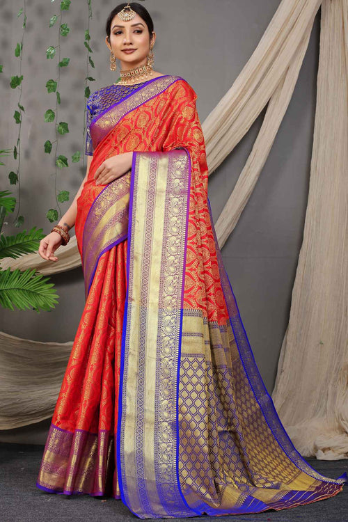 Load image into Gallery viewer, Exceptional Red Soft Banarasi Silk Saree With Divine Blouse Piece
