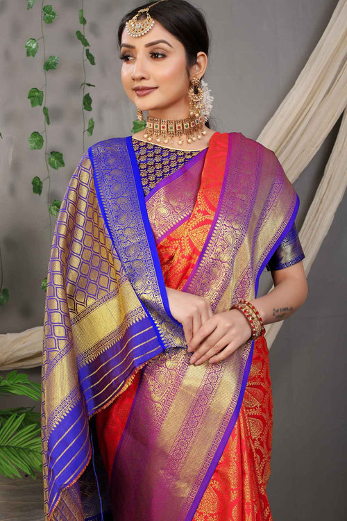 Load image into Gallery viewer, Exceptional Red Soft Banarasi Silk Saree With Divine Blouse Piece
